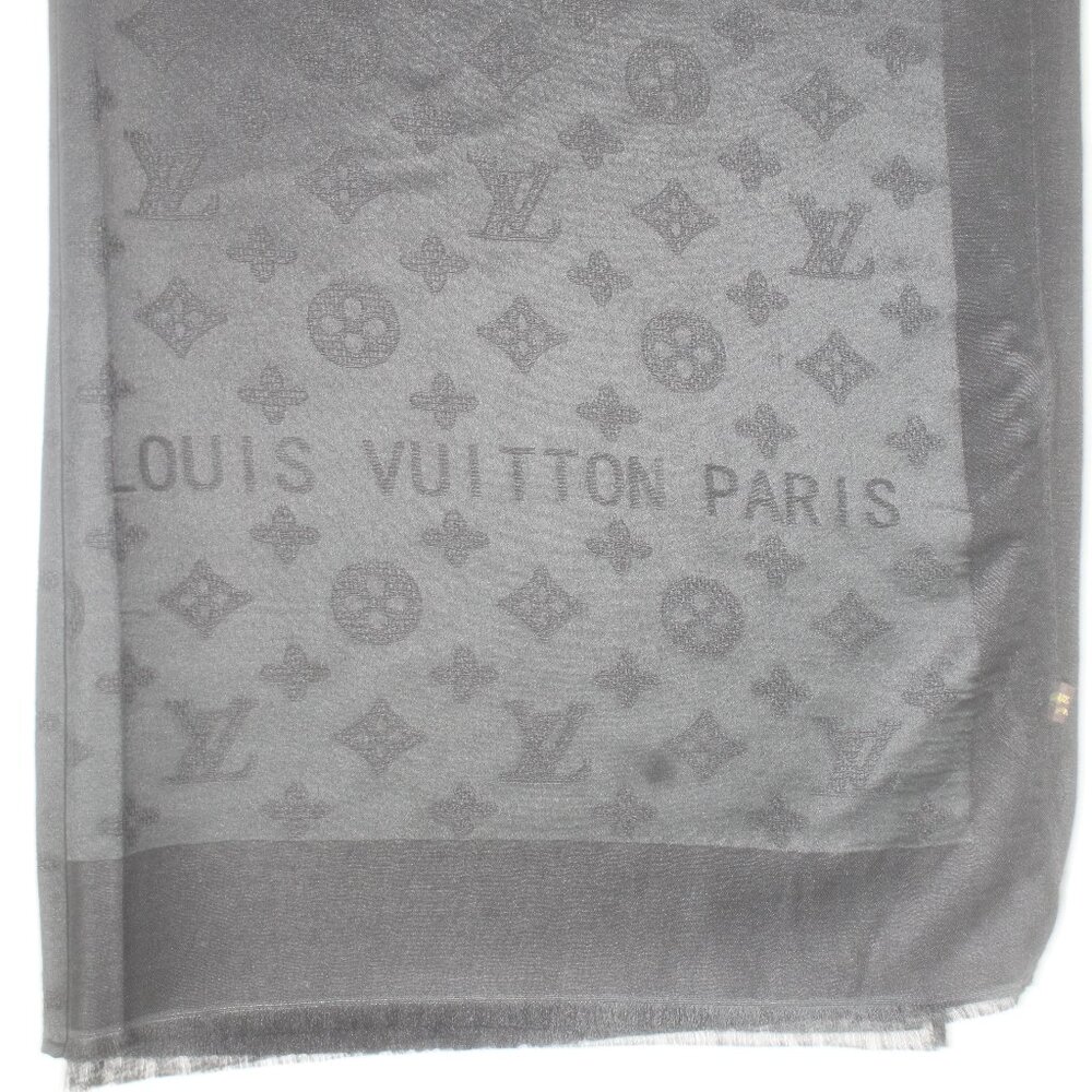 Authentic Louis Vuitton Scarf Wrap Shawl 65% Cashmere 35% Silk Black Used - Picture 6 of 10